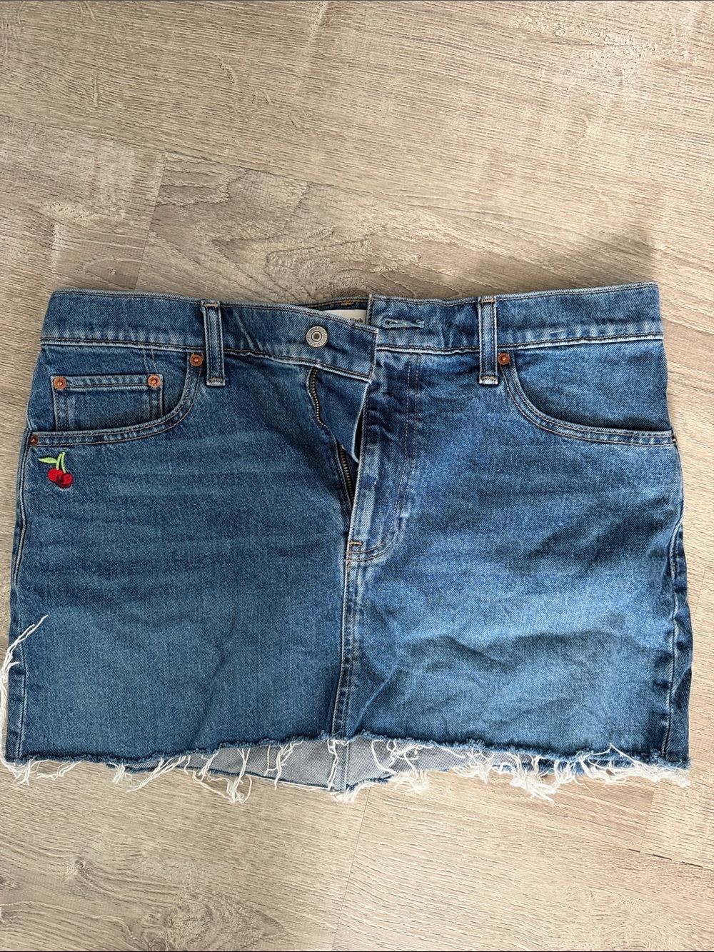 Abercrombie & Fitch Blue Denim Mini Skirt with Cherry Patch